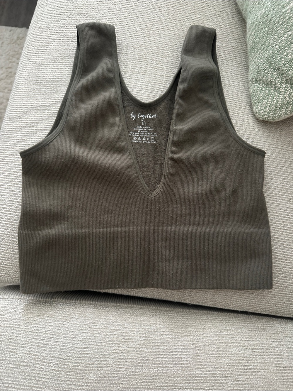Olive Ribbed V-Neck Cropped Tank
